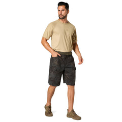 Jessie Kidden men's tactical stretch shorts waistband closeup showcases flexible fit and secure belt compatibility.