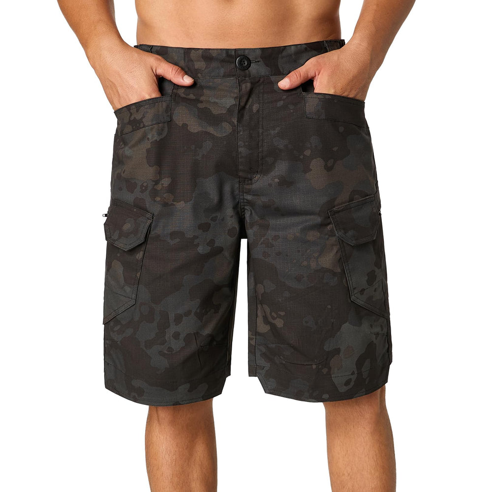 Jessie Kidden men's tactical stretch shorts zippered pocket view emphasizes organized carry and quick access.
