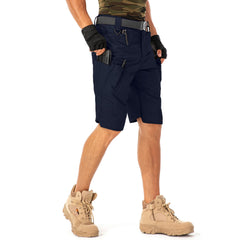 Jessie Kidden stretch-waistband blue shorts with D-ring and gear loops for secure carry
