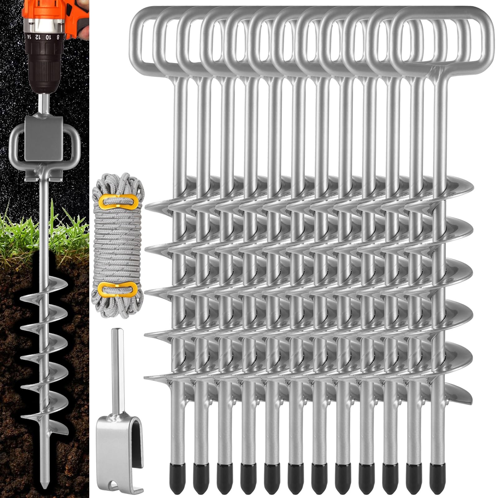 JESTALYX 15in ground anchors in silver deliver stable tent anchoring in loose soil.