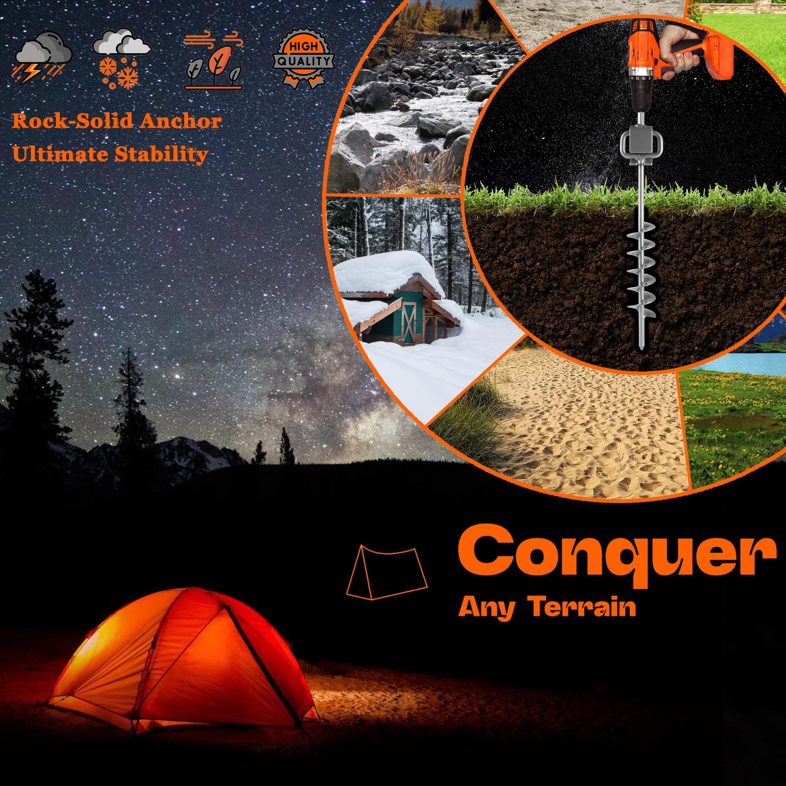 JESTALYX tent stake in heavy wind demonstrates reliable anchoring performance.