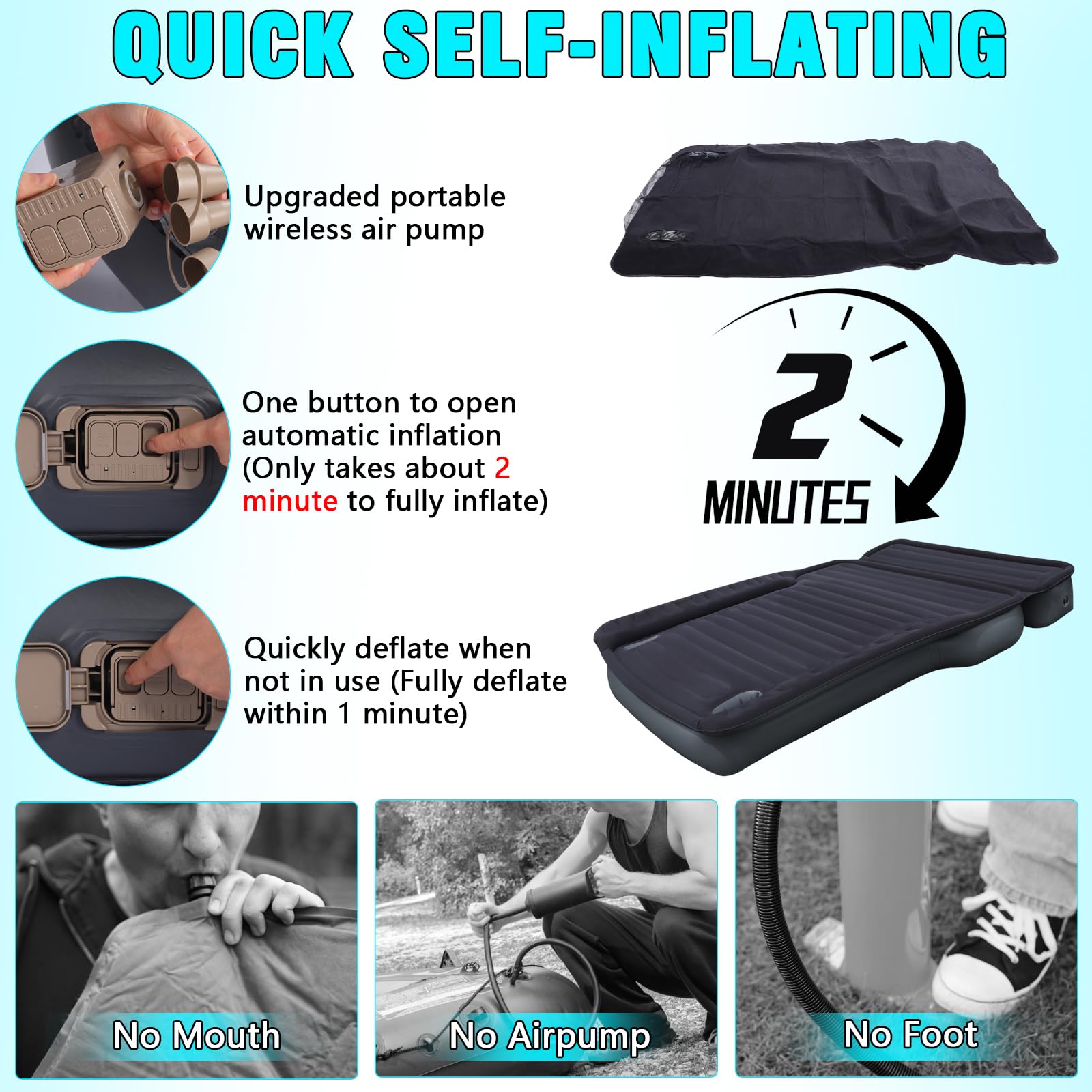 JESTMOTOR built-in pump in action inflates the mattress in minutes