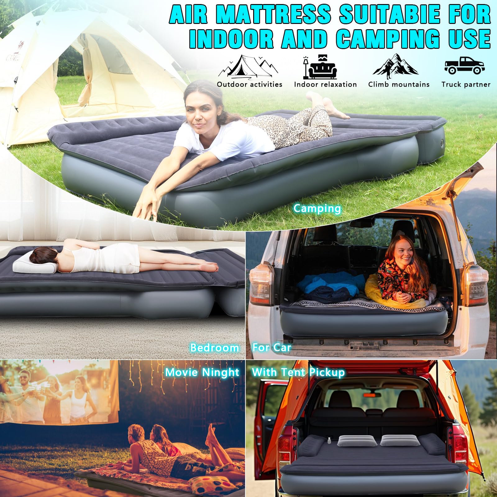 JESTMOTOR truck bed mattress setup showing wheel-well contour for full space