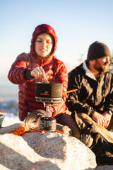 Jetboil FluxRing pot wide opening supports easy simmering for small groups.