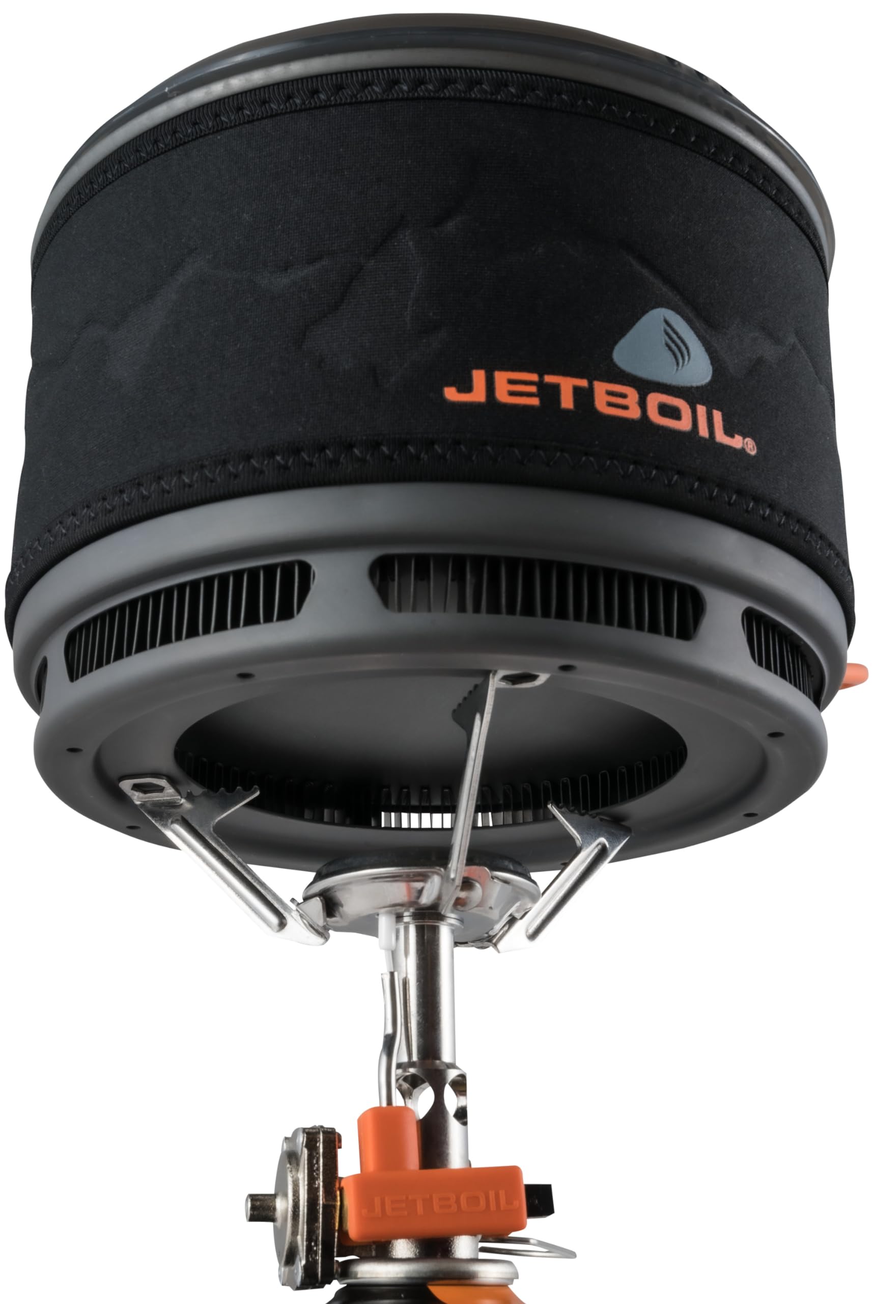 Jetboil insulated cozy keeping hands warm during long simmer sessions on trail.