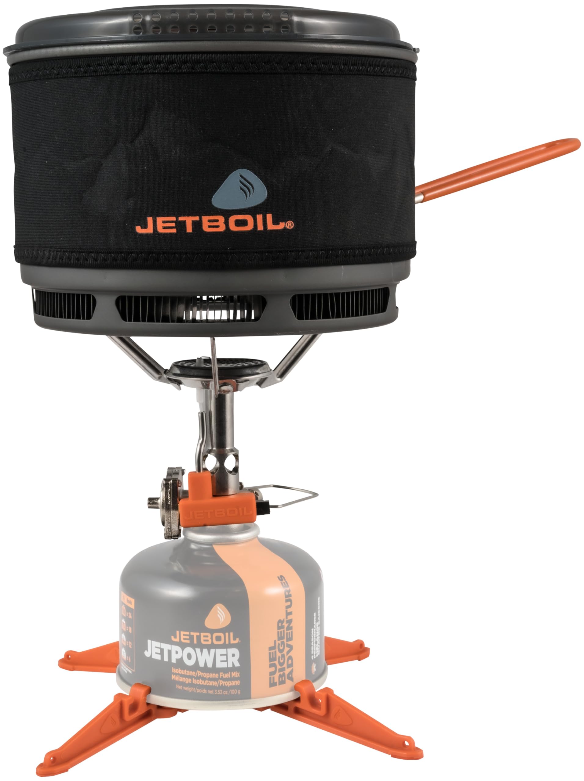 Jetboil ceramic pot lid with strainer for quick draining.
