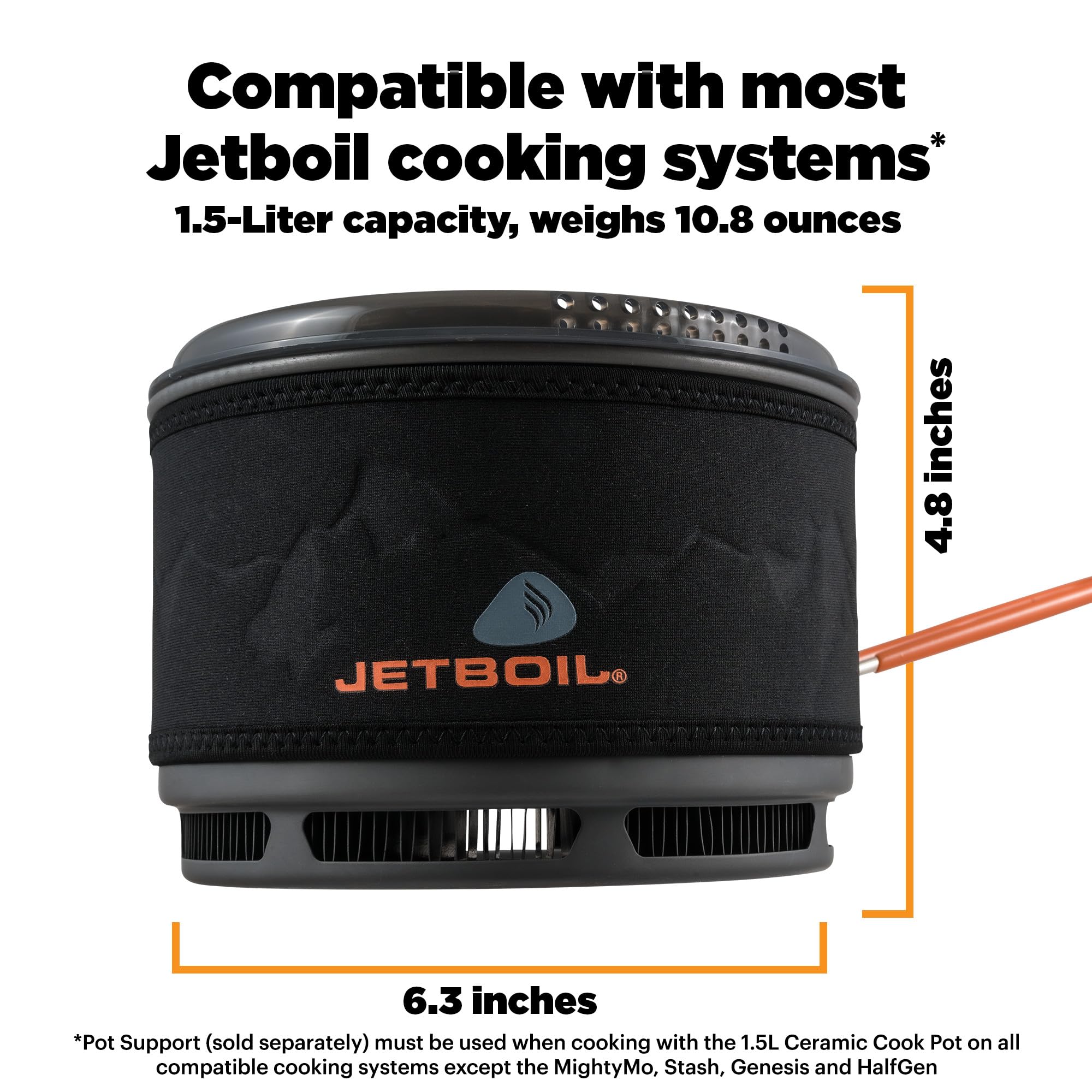 Jetboil 1.5L pot with folding handle ready for compact backpacking meals.