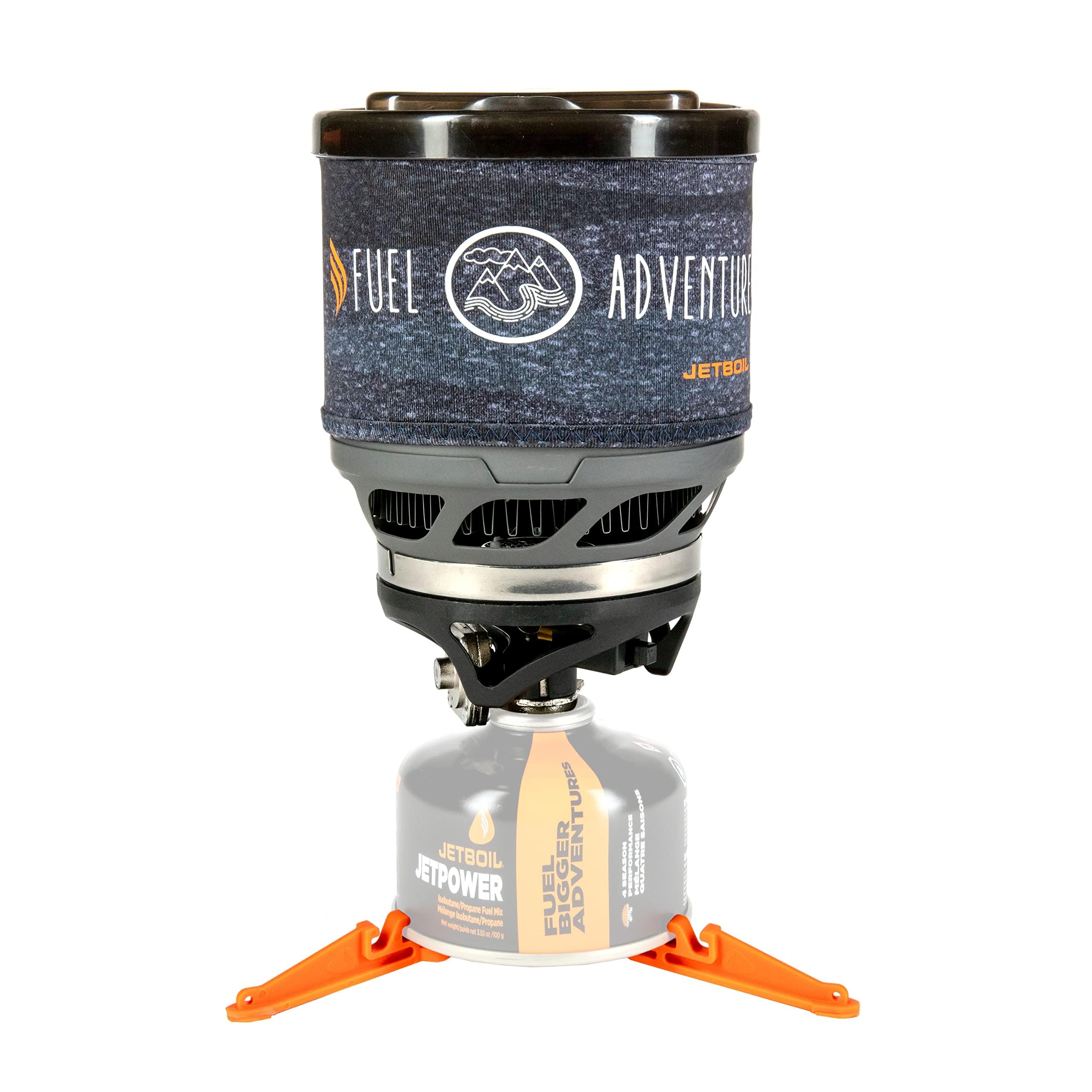 Jetboil Adventurous MiniMo stove setup shows a ready-to-cook camp system for meals.