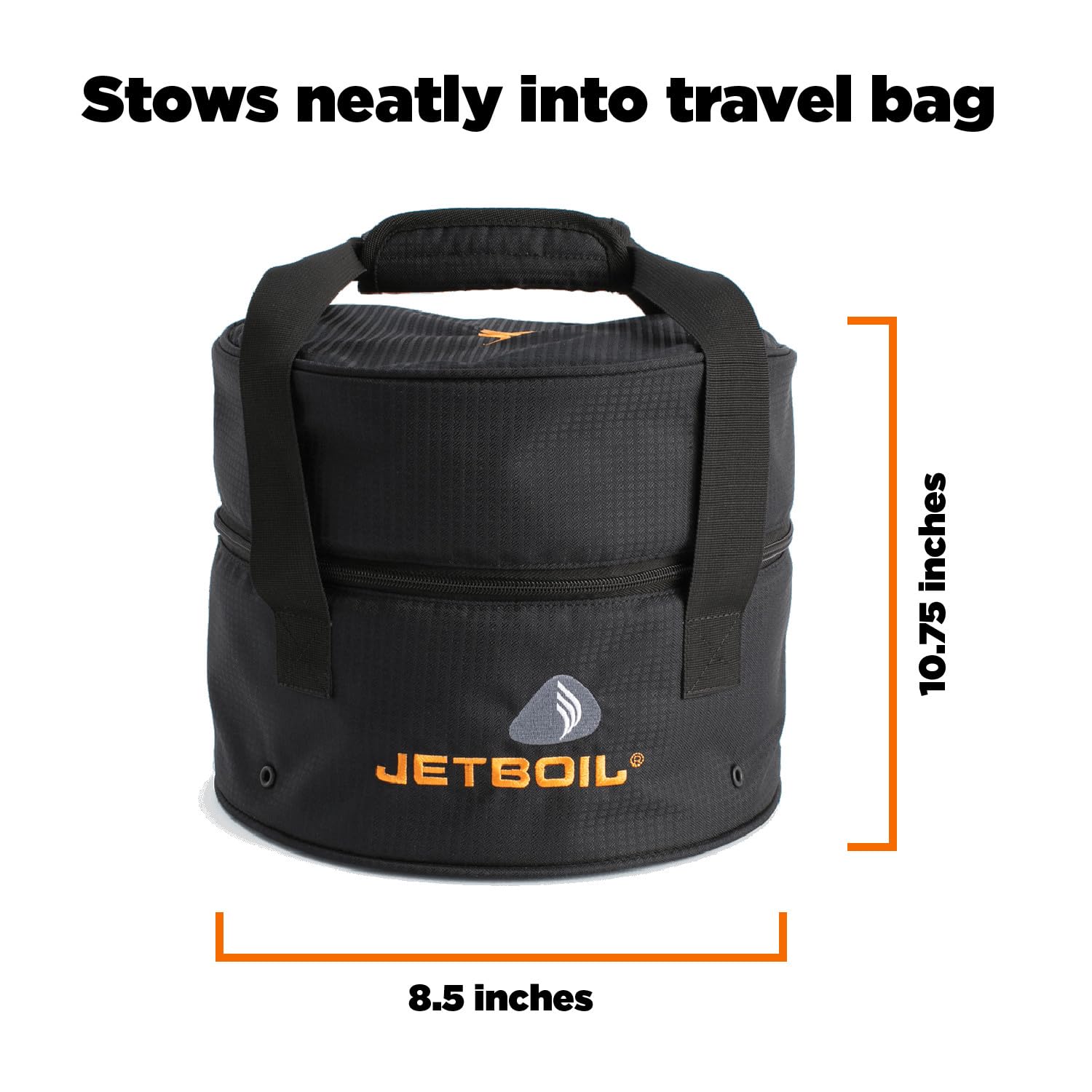 Compact carry bag neatly stores the stove components for travel.