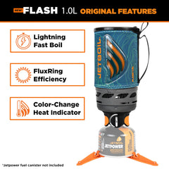 Jetboil Flash 1L boiling water in about two minutes for hot drinks