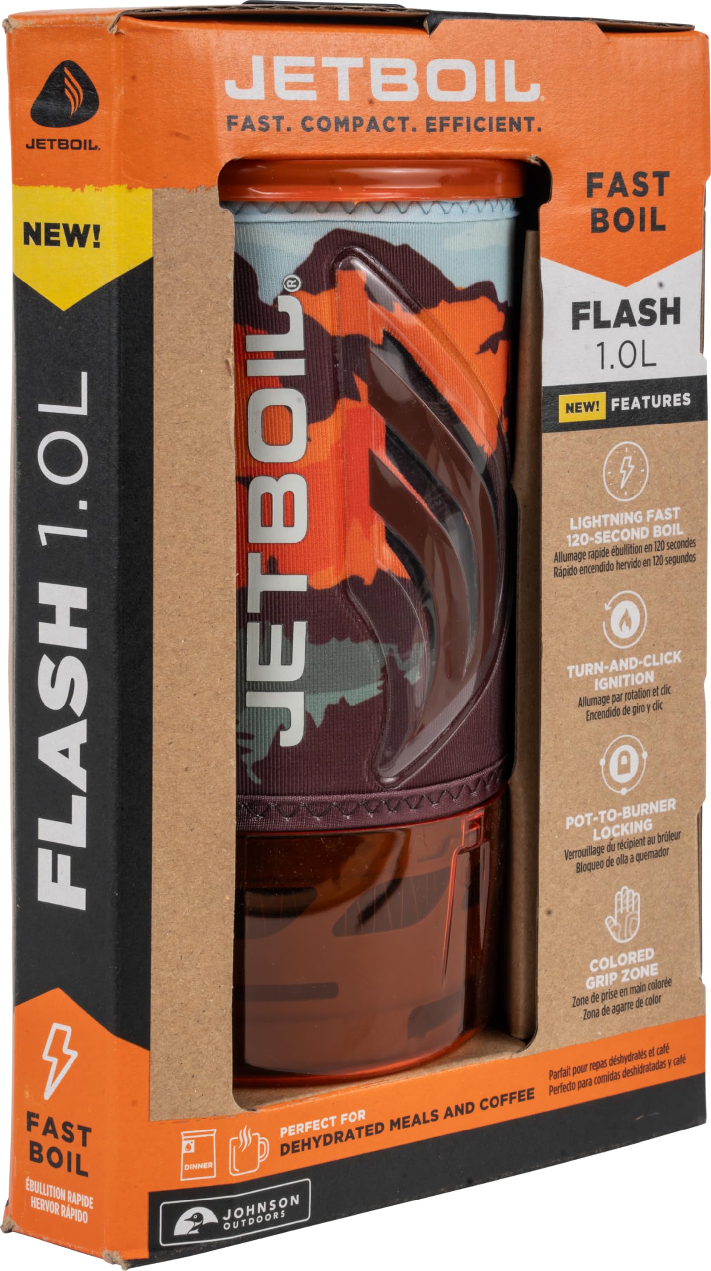 Jetboil Flash 1.0L with cozy and color-changing heat indicator.