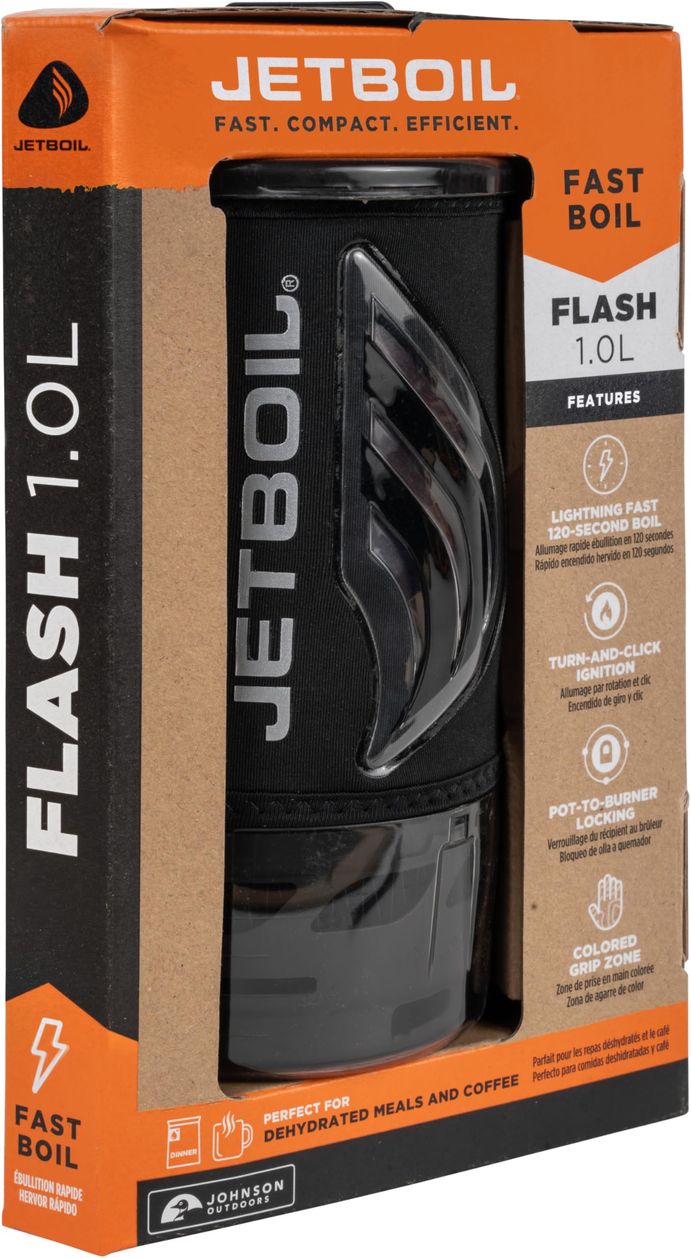 Jetboil Flash 1.0L FluxRing technology enhances heat efficiency.