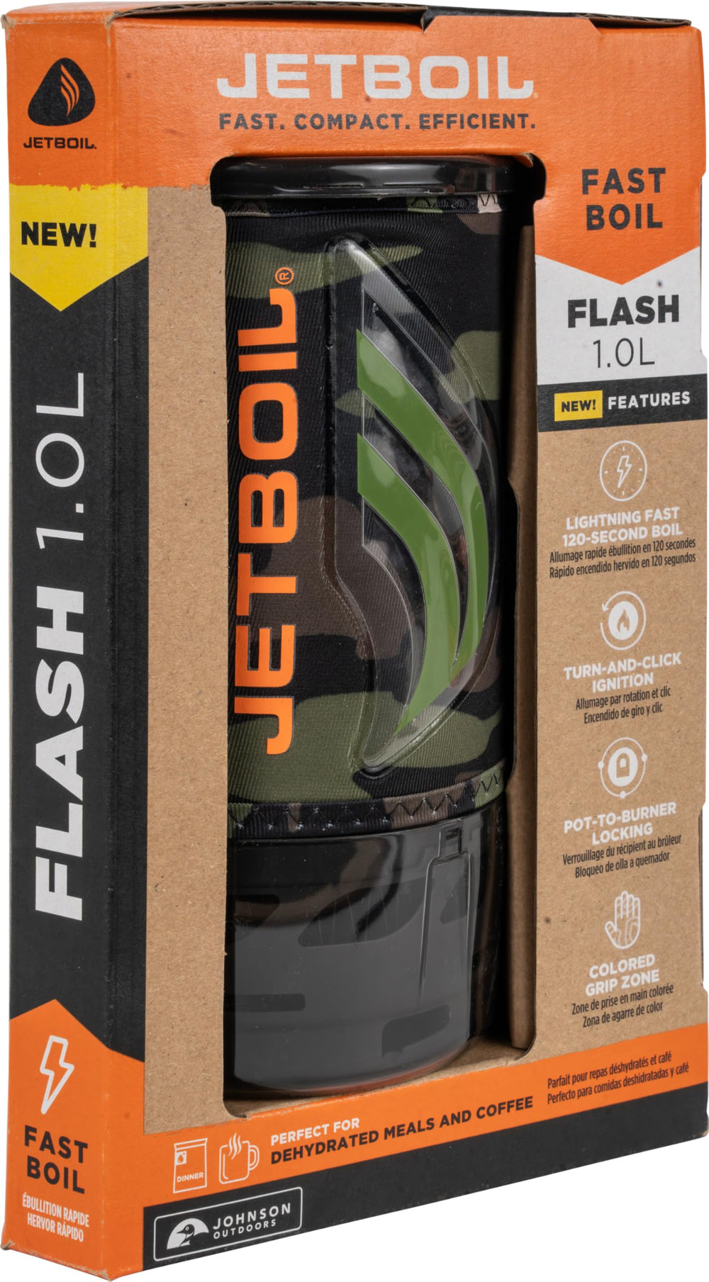 Jetboil Flash 1L fuel stabilizer tripod provides stable setup on uneven ground.