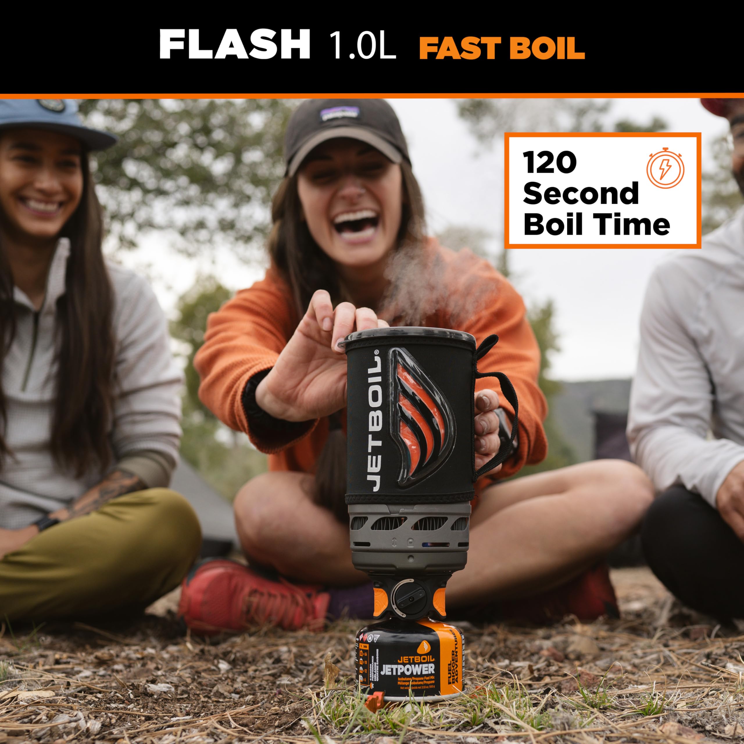 Jetboil Flash 1.0L cook cup packed compactly for organized camping gear.