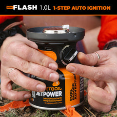 Jetboil Flash locking system secures the pot to burner on uneven terrain.