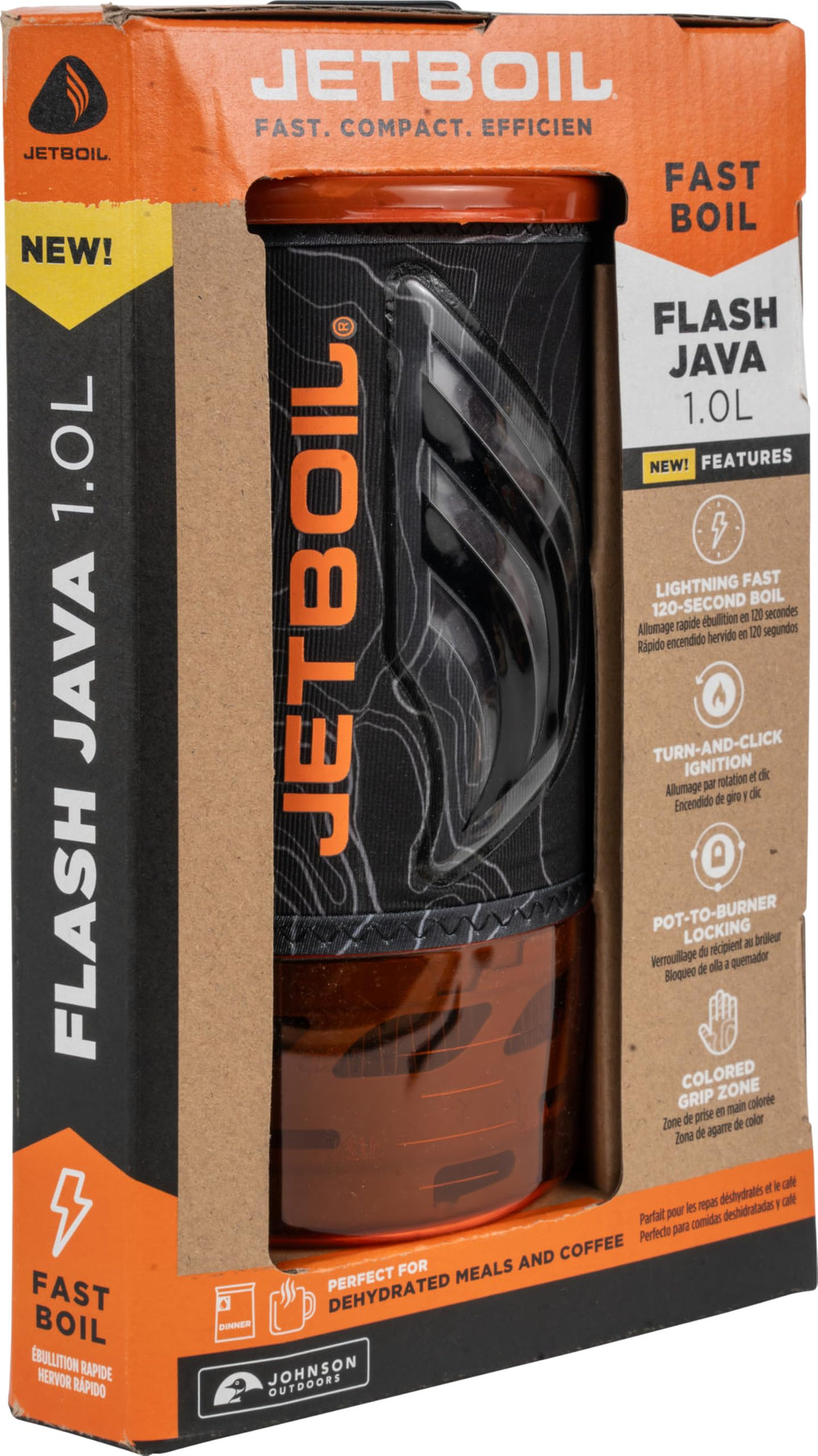 Jetboil Flash Java 1.0L fuel stabilizer tripod provides stable setup on rough terrain.