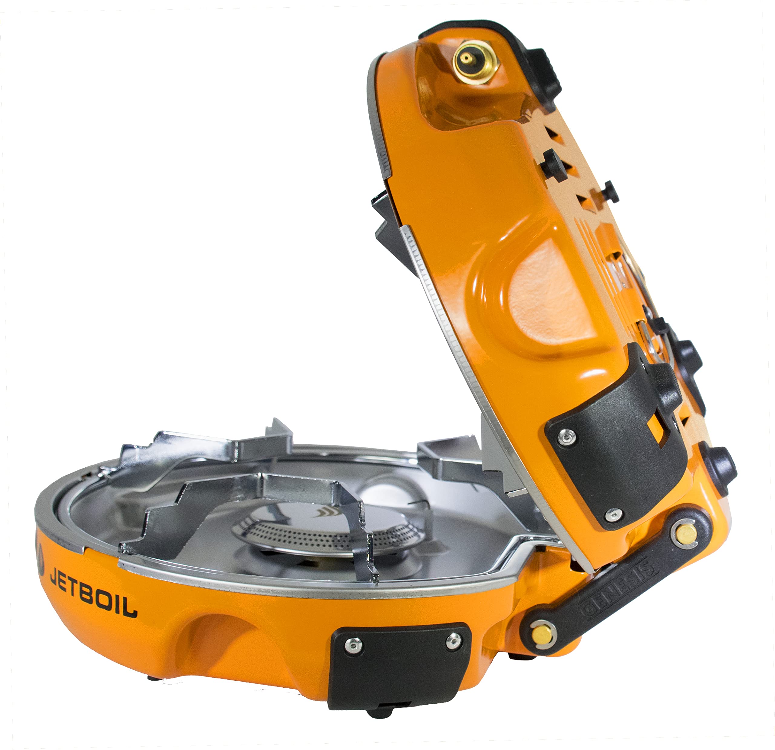 Jetboil Genesis basecamp stove main view highlights compact design for quick outdoor meals.