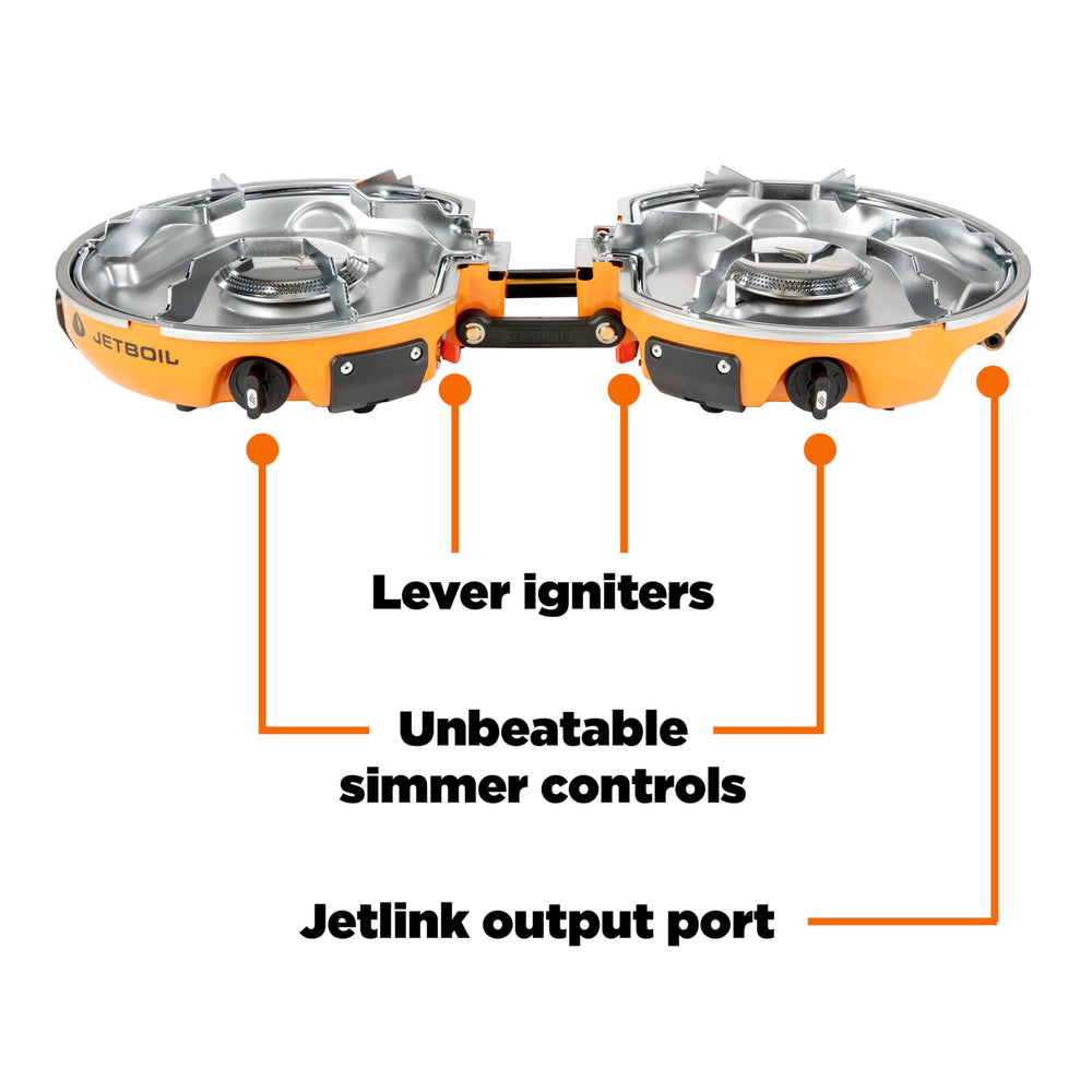 Jetboil Genesis burner in action demonstrates fast boil times for hot drinks and meals.
