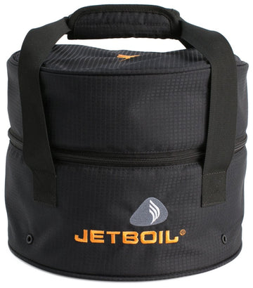 Jetboil Genesis System Bag keeps stove, FluxPot, and pan protected during backcountry transport.