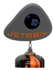 Jetboil JetGauge-three-settings graphic highlights 100g, 230g, and 450g compatibility for readings.