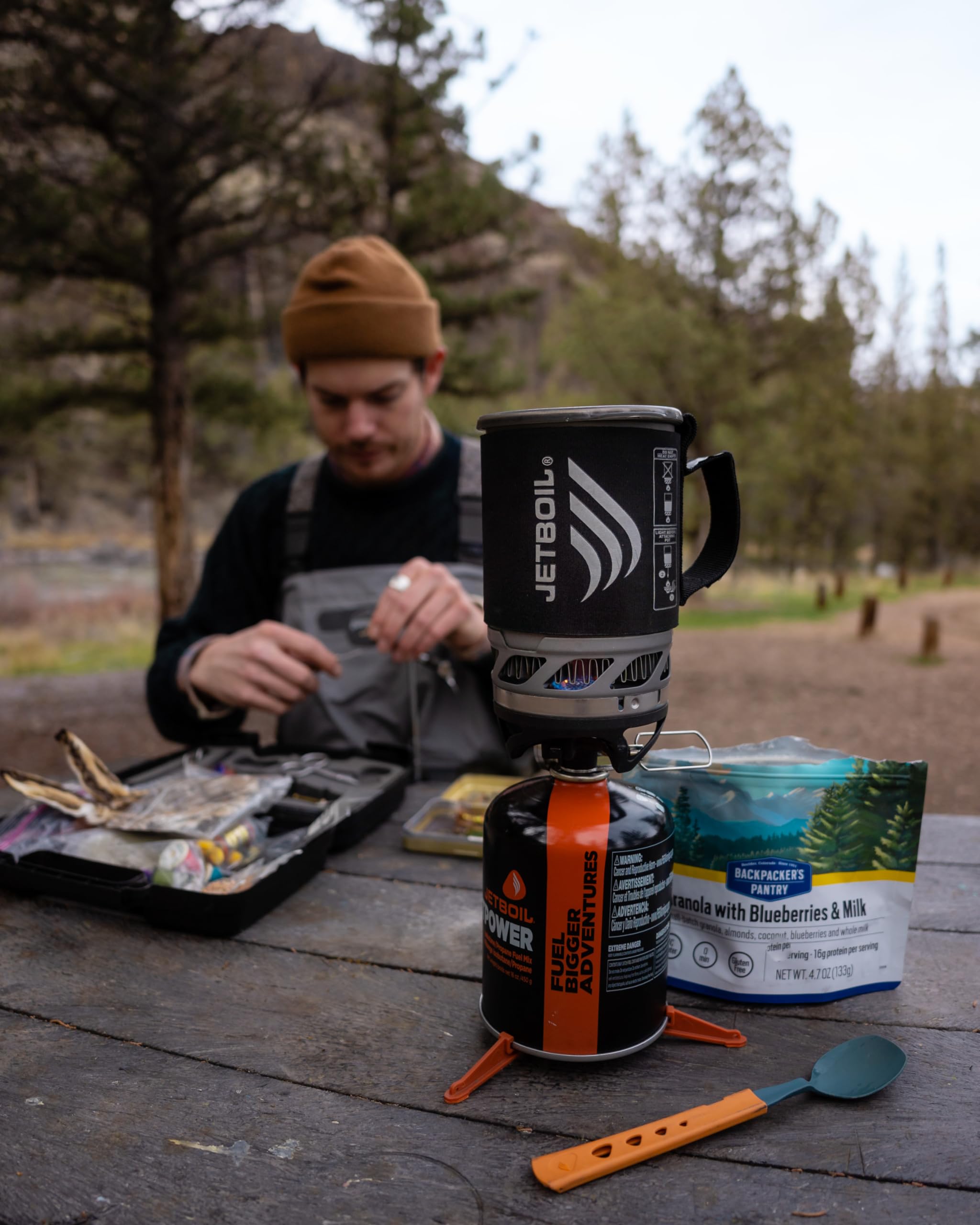 Jetboil JetPower fuel canister, recyclable label, supports eco-friendly camping.