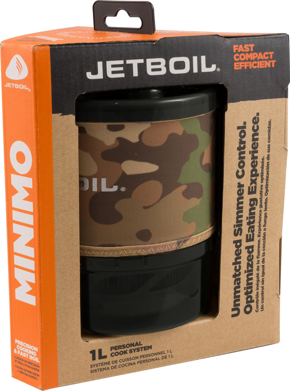 Jetboil MiniMo kit content including stove, cup, lid, and stabilizer for versatile cooking.