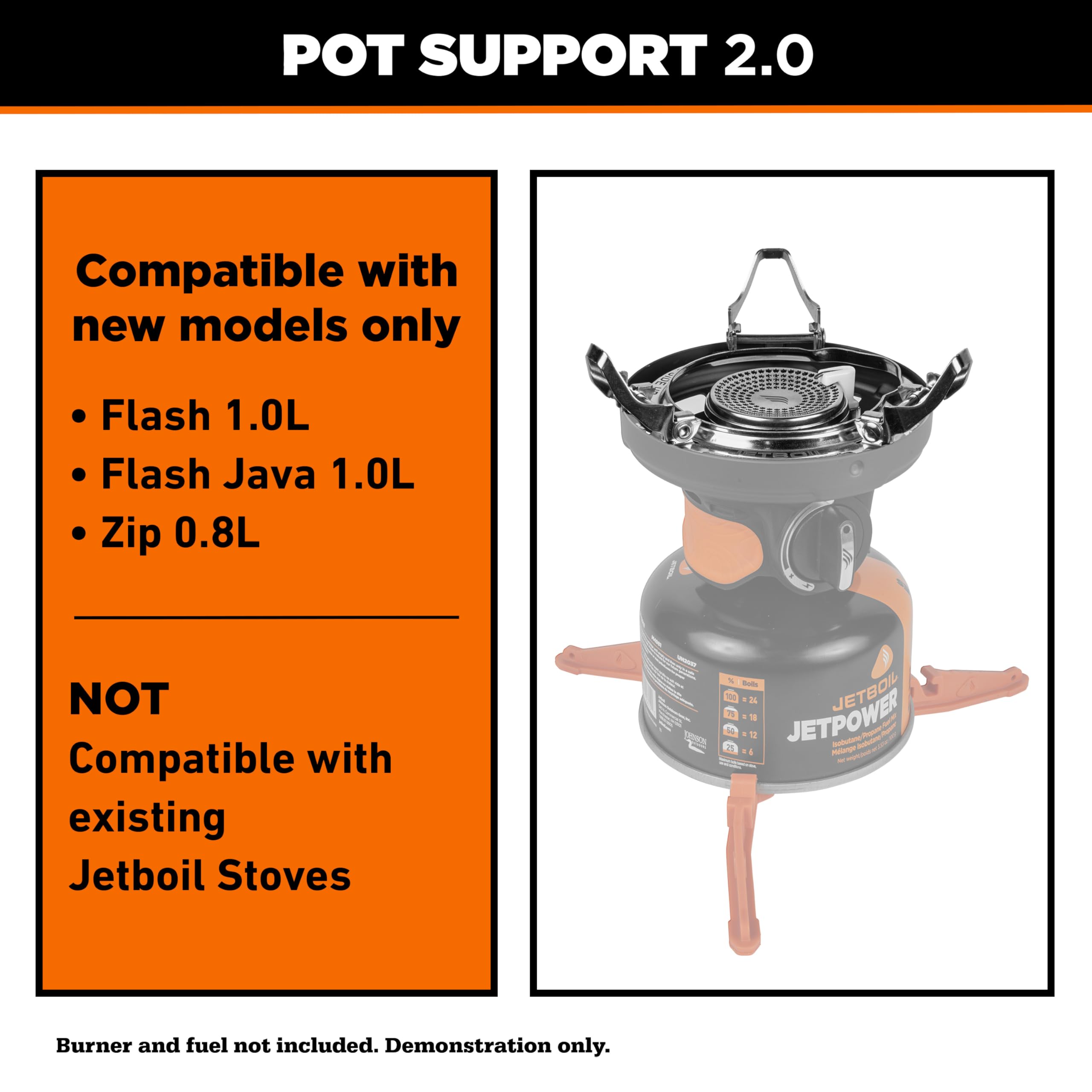 Jetboil Pot Support 2.0 compatible with Flash 1.0L stoves for versatility.