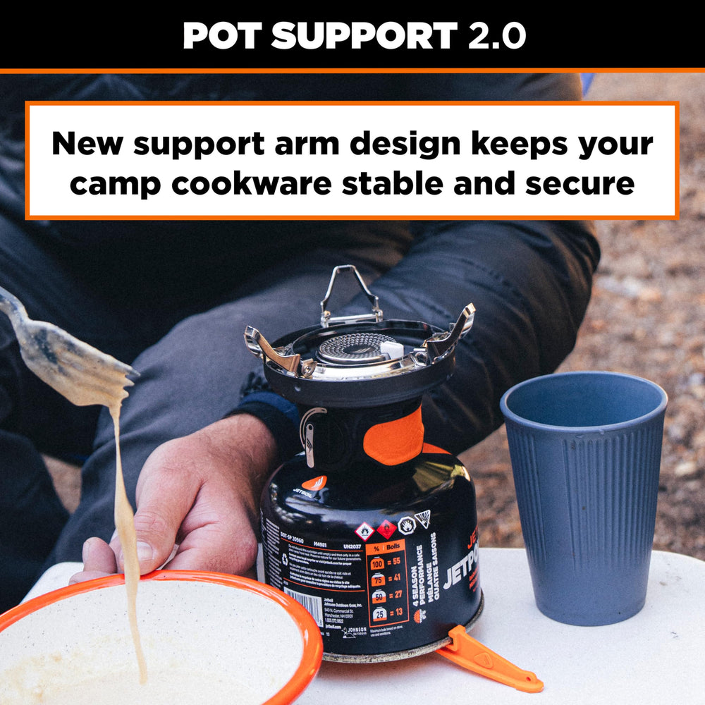 Jetboil Pot Support 2.0 works with Zip 0.8L for compact trips.