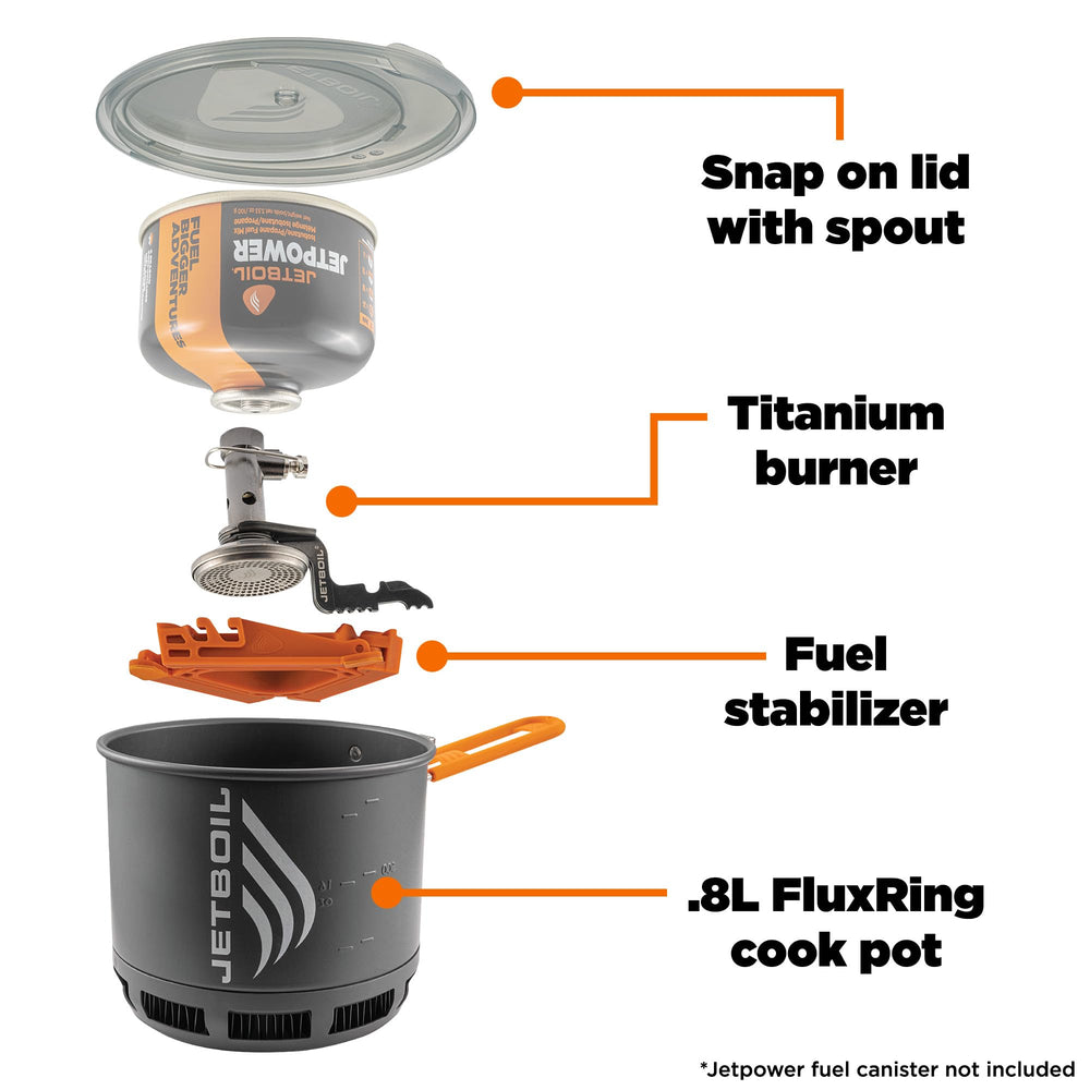 Jetboil Stash snap on lid with pour spout enables easy pouring.