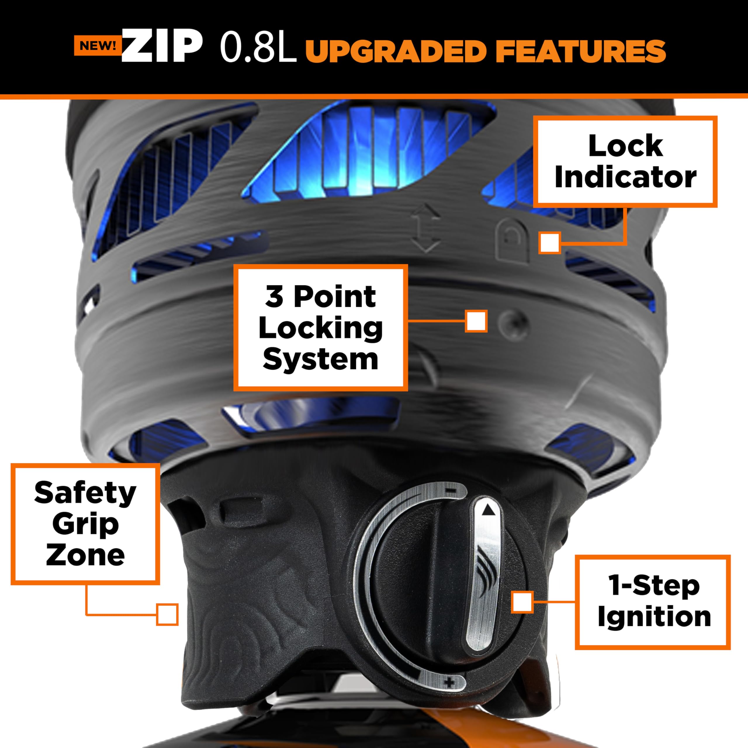 Jetboil Zip safe-touch zones provide cool surfaces for comfortable cooking.