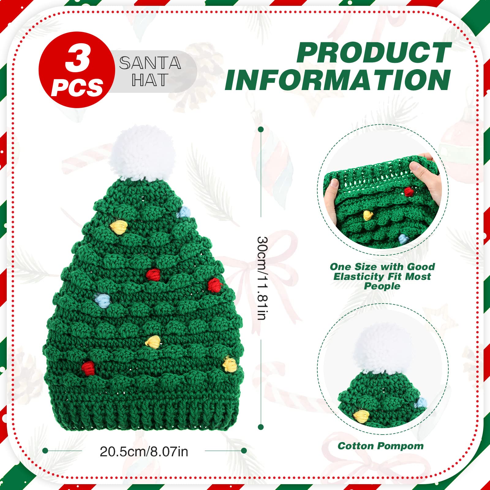 Jeyiour 3-piece green Christmas tree hat set — image 2