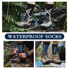 Jeyiour socks tested with outdoor gear, illustrating waterproof performance on wet days.