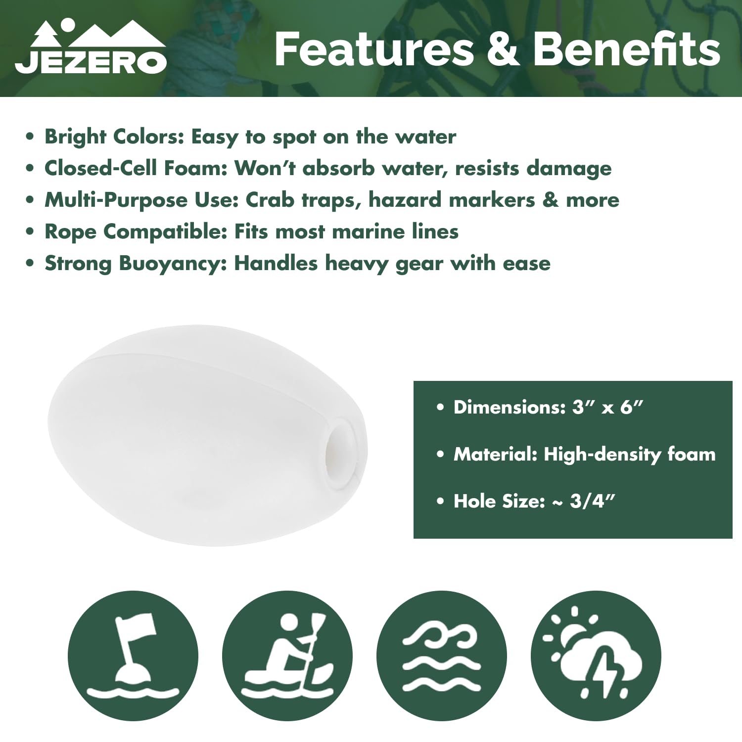 JEZERO white dock floats provide high visibility and reliable mooring.