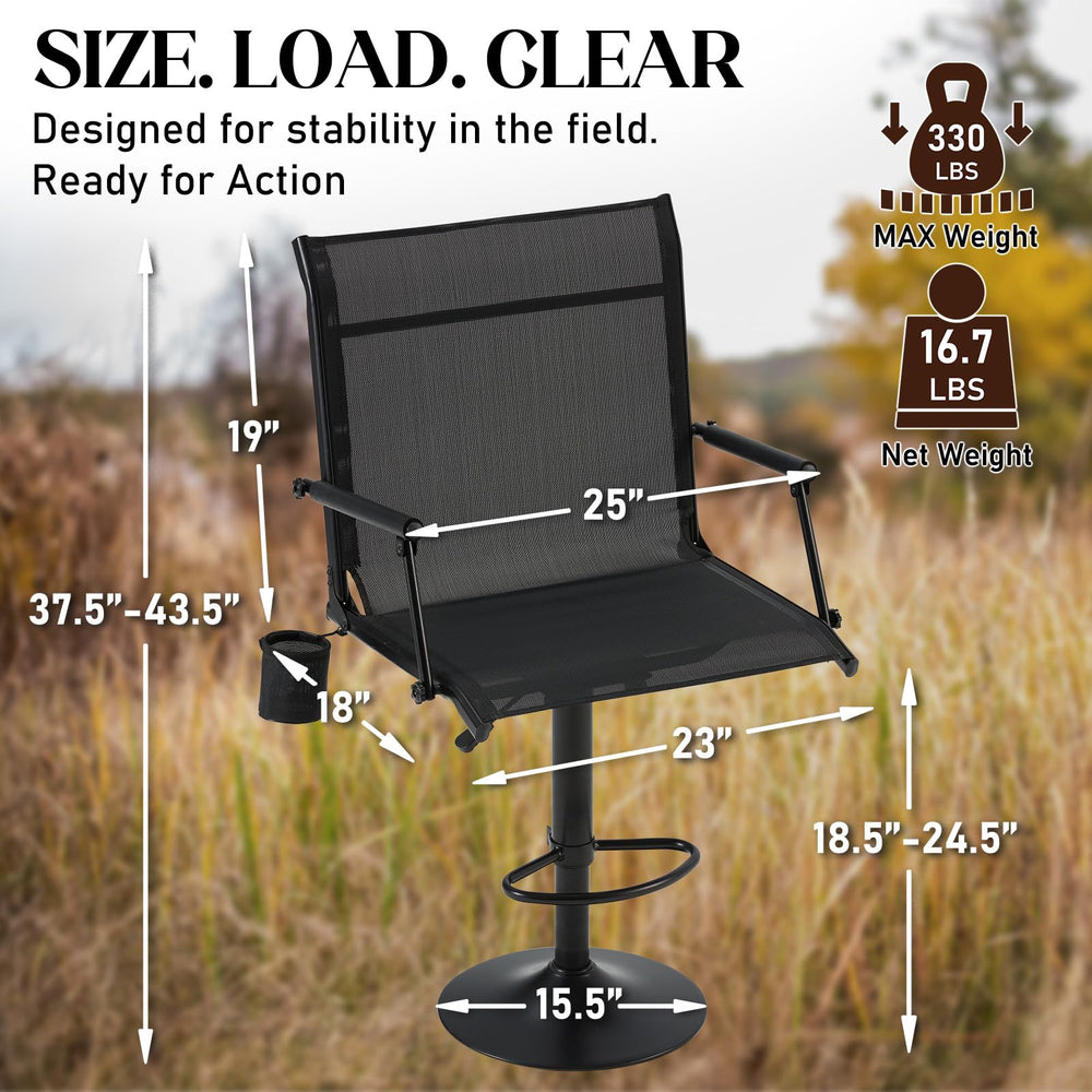 JFHID 360° swivel hunting bar chair height adjustment enables quick seating changes.