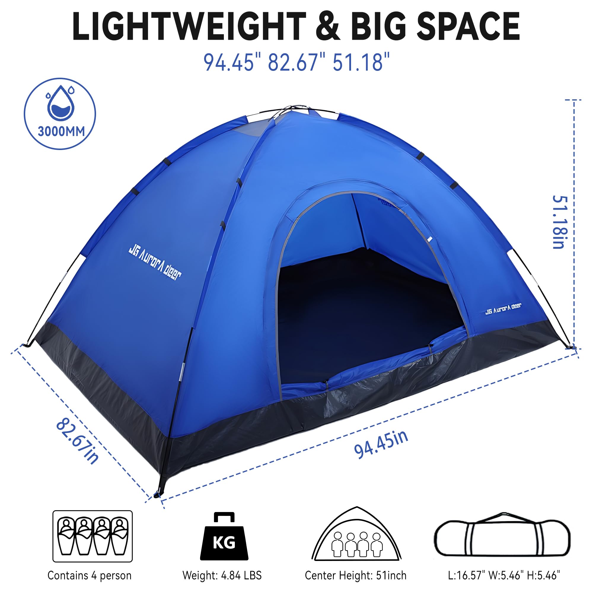 JG AURORA DEER 4-person tent with durable zippers ensures secure, weather-ready shelter.