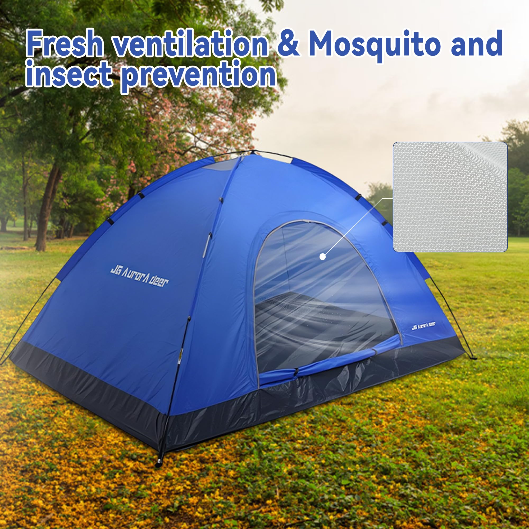 JG AURORA DEER 4-person tent ventilation system keeps interior cool and comfortable.