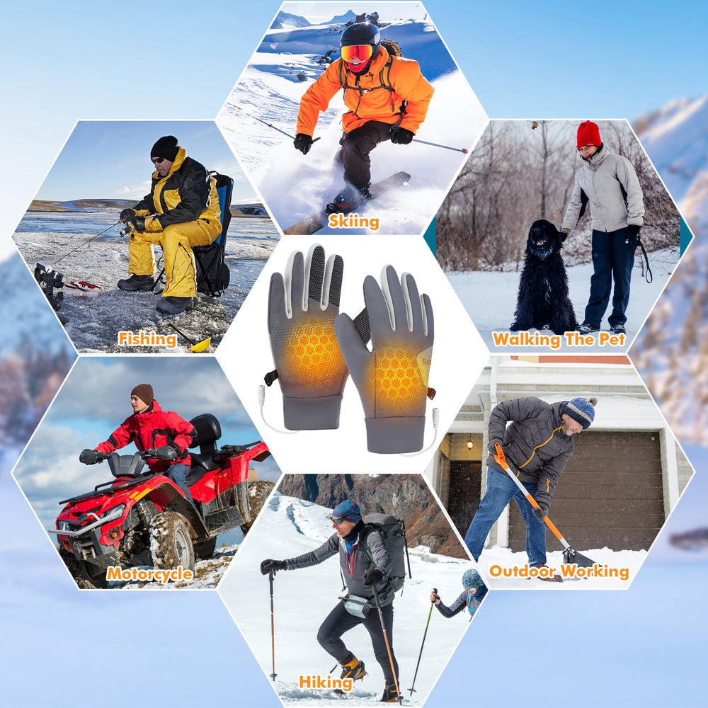Jhua heated gloves ideal for winter activities like biking and fishing.