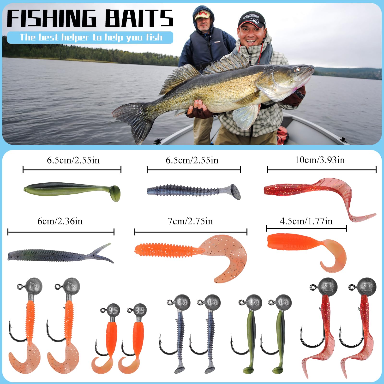 Round lead jig head hooks in multiple sizes