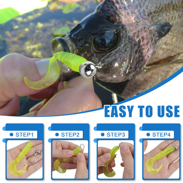 Bass and trout jig heads displayed for fishing