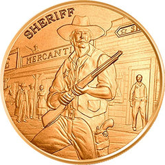 Jig Pro Shop Prospector Series copper medallion back scene Western town