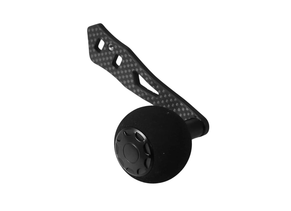 Jigging World carbon fiber power handle front view enhances cranking leverage.