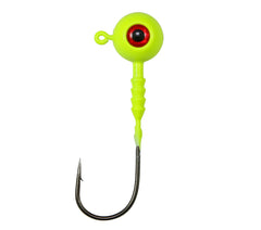 Jigging World Power Ball Jig Head 1oz Chartreuse with enhanced bait keeper for better soft bait fit