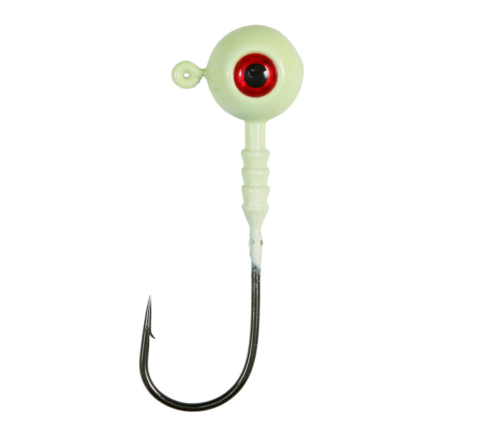 Jigging World Power Ball Jig Head 1oz Glow boosts attraction for fluke and bass
