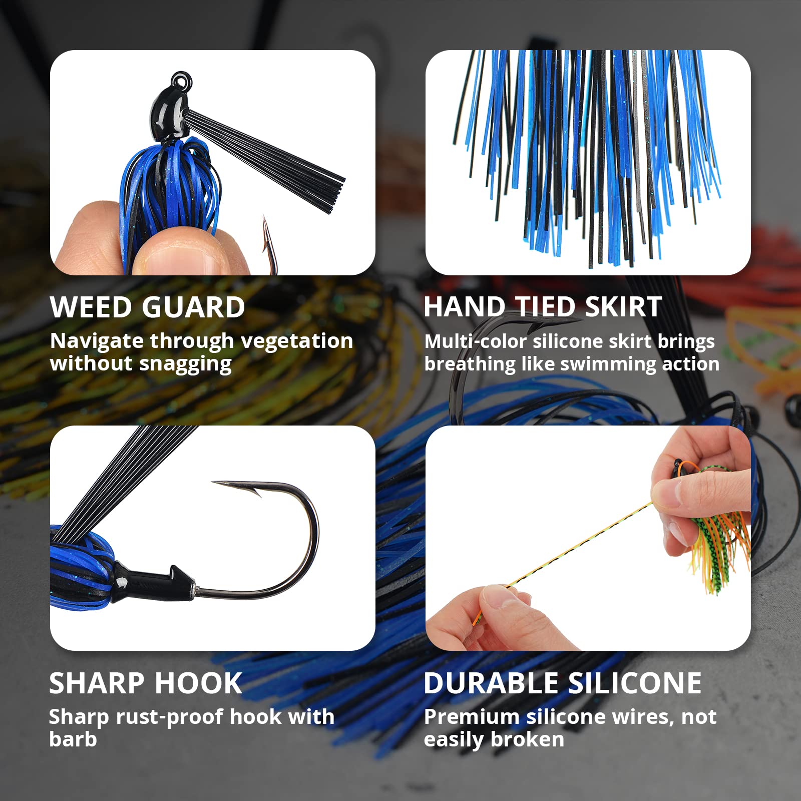 Close-up of Jigreat weed guard jig 3/8 oz with silicone skirt, image 2