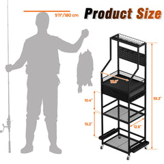 Close-up of the pegboard with hooks for lures and bait packs