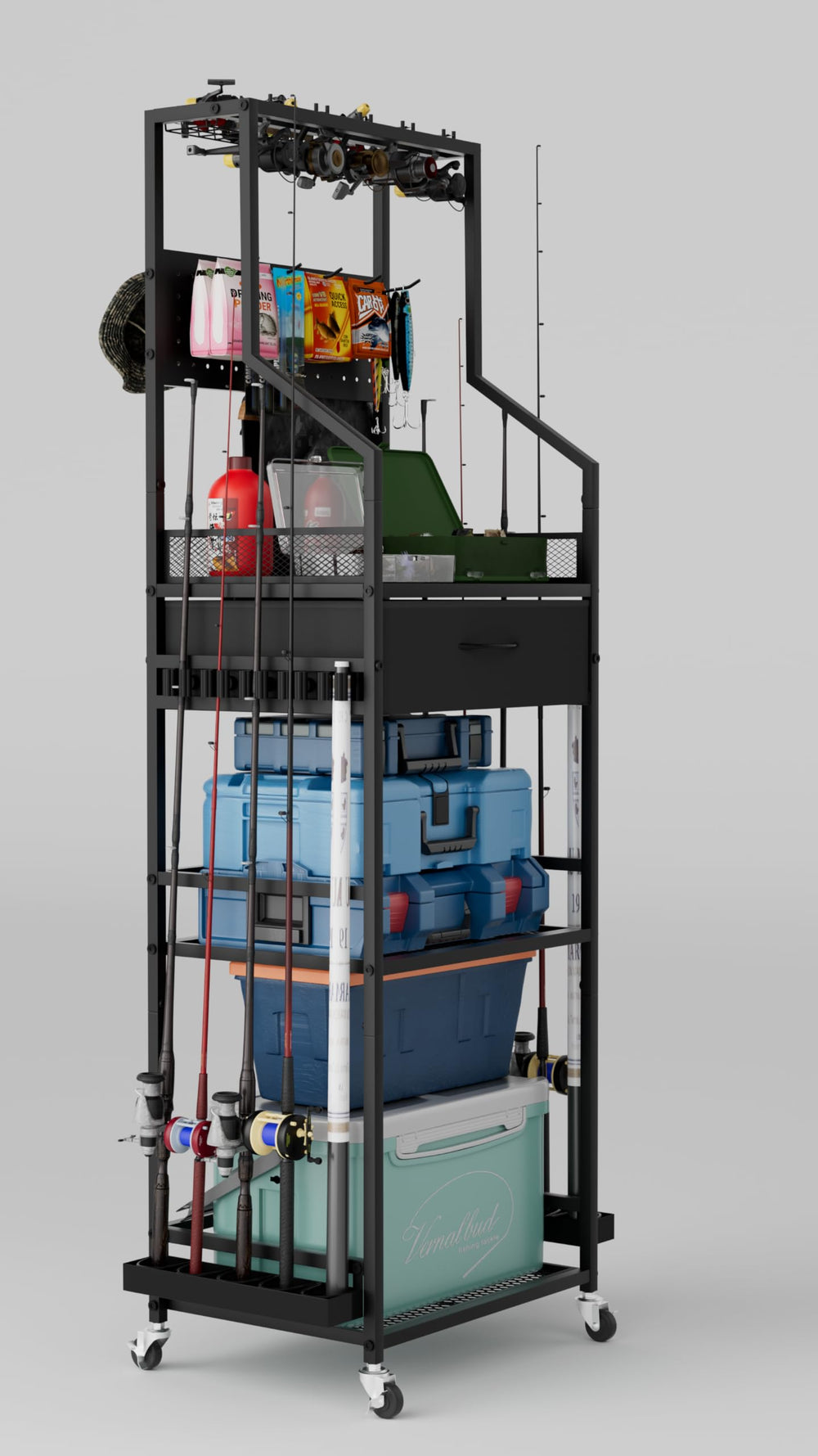 All-in-one organization station for fishing gear and tackle