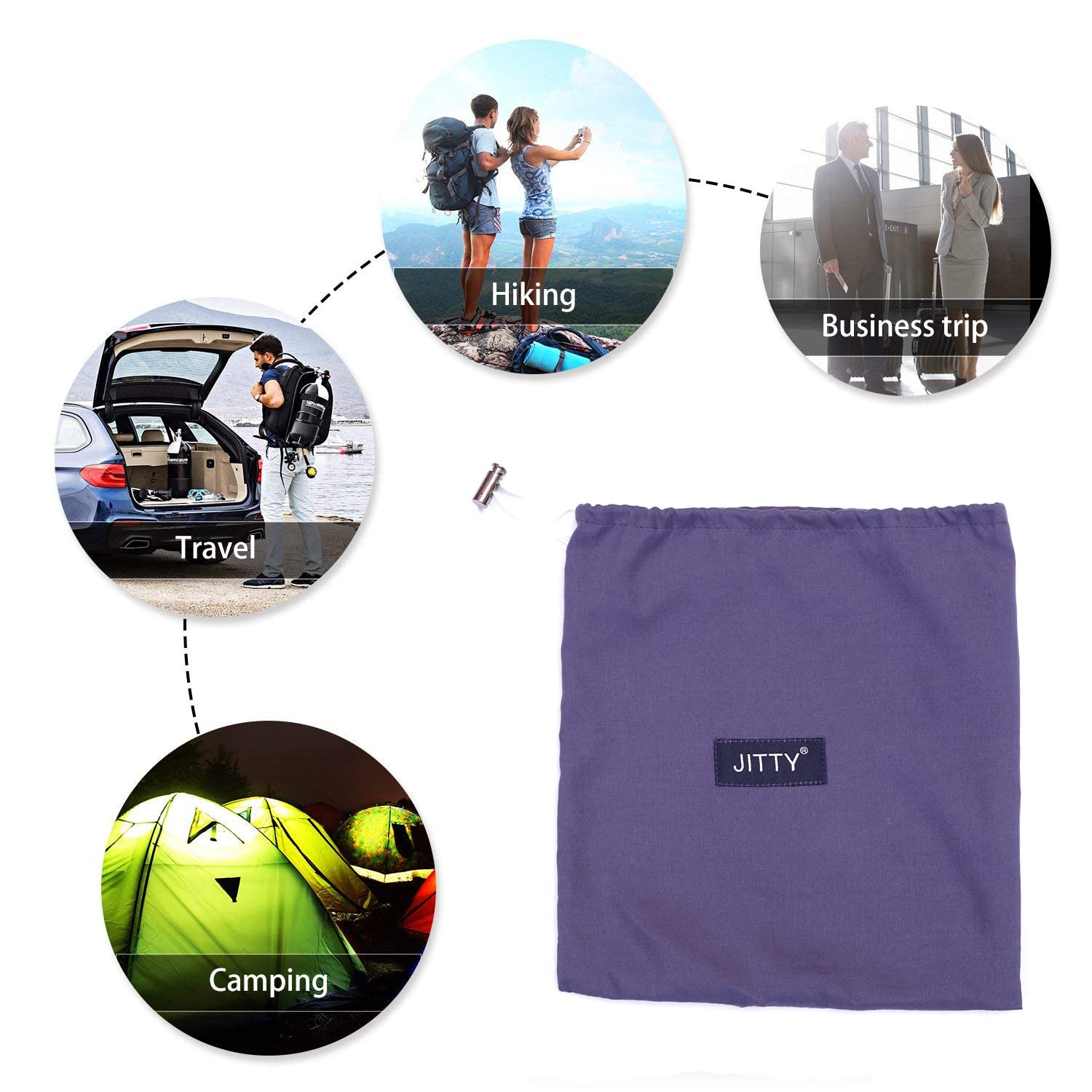 JITTY sleeping bag liner helps stay clean in hostels, hotels, or camps.
