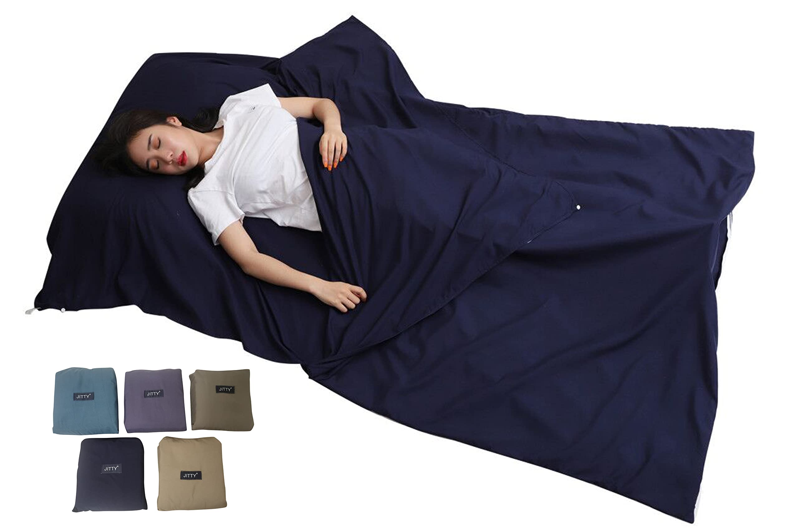 JITTY navy sleeping bag liner with pillow pouch for hotel cleanliness