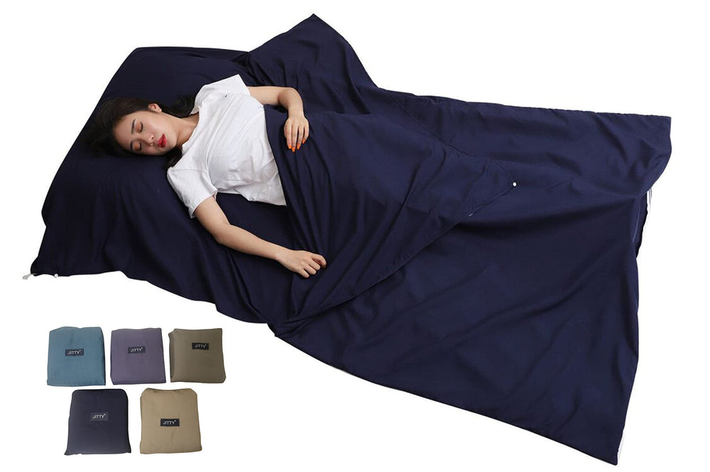 JITTY navy sleeping bag liner with pillow pouch for hotel cleanliness