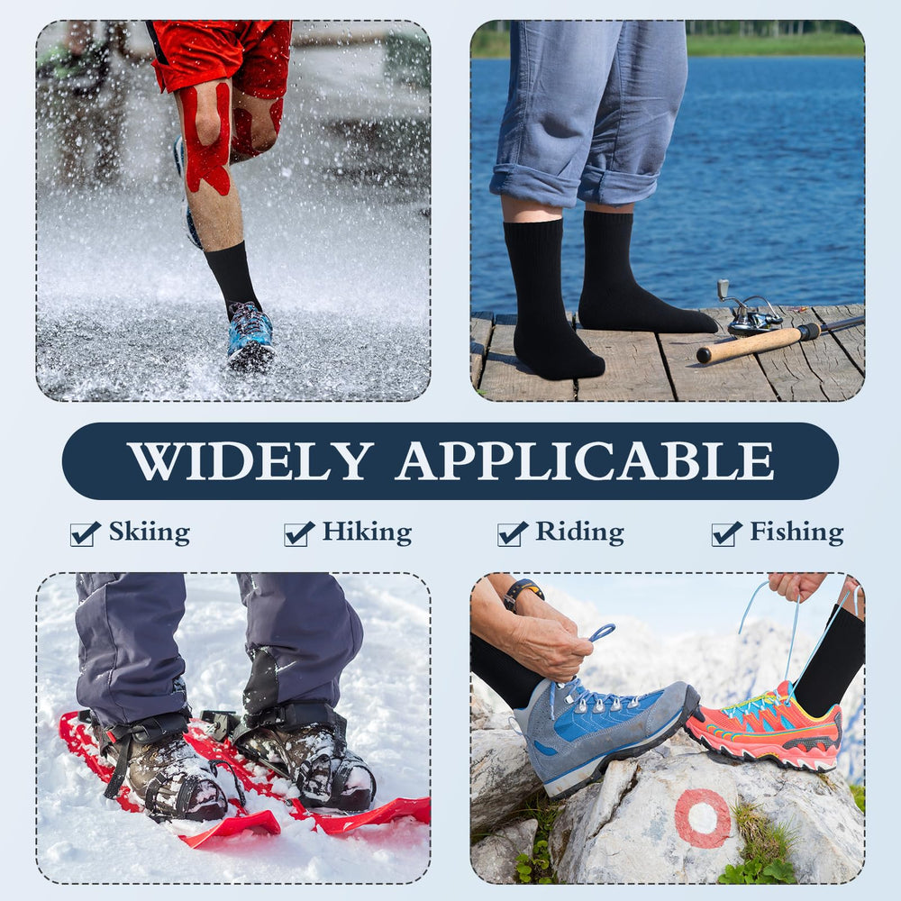 Jiuguva waterproof socks packaging and color options displayed.